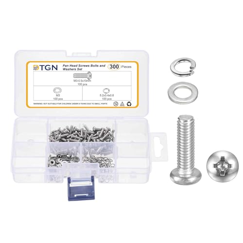 DTGN M3-0.5x10 Phillips Pan Head Machine Screw W/Washer 304 Silver 300pcs - size: M3-0.5x10mm