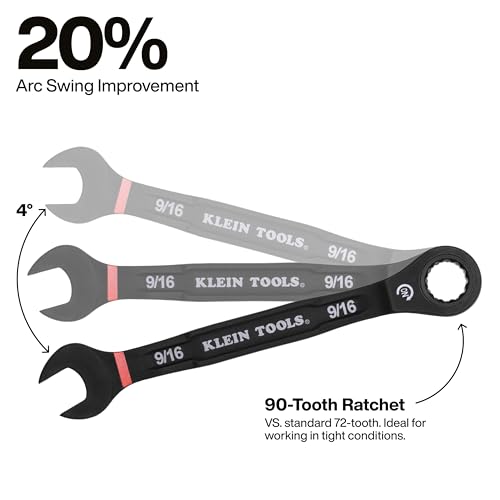 KLEIN TOOLS 69408G Ratcheting Combination Wrench Set, SAE, 8-Piece, 5/16 to 3/4-Inch, Steel Alloy, Foam Pouch, 90-Tooth