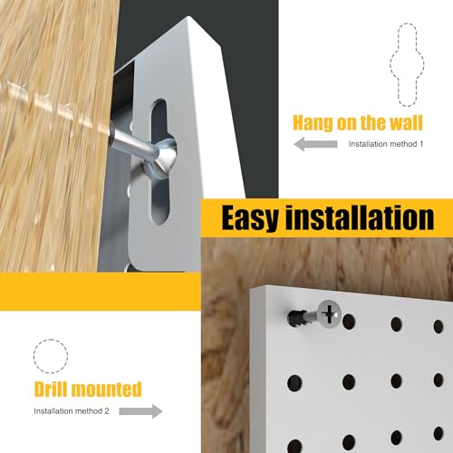 Spampur Peg Board, 4 Pack Metal Pegboard Panels with 50 Hooks - color: White, size: 16x12"- 4 Pcs