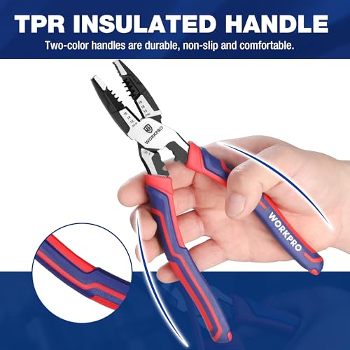 WORKPRO 6-in-1 Linesman Pliers with Wire Cutter and Stripper, 8 Inch