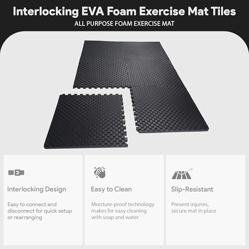 BalanceFrom 6 Piece Foam Floor Mat Puzzle Tiles, 3/4” Thick, 24 Sq Ft - color: Black, style: 3/4" Thick, 24 Square Feet