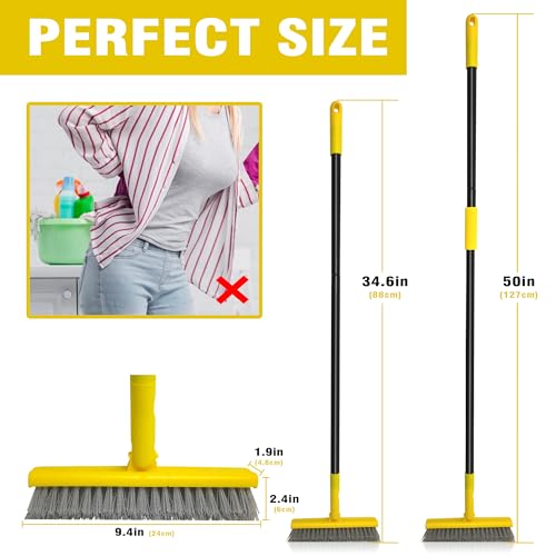2 in 1 Grout Brush with 49.6" Long Handle, Swivel Grout Cleaning Brush V-Shape Grout Line Scrubber, 180°Rotatable Shower Tile Scrub with Stiff Bristle for Deep Cleaning Shower and Corner