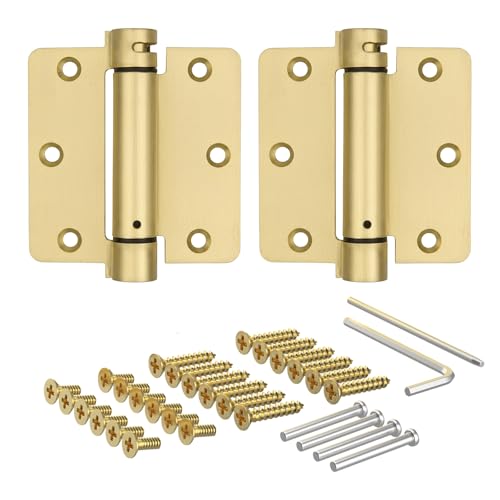 Self Closing Door Hinges, Spring Loaded, Auto Close, 3.5 Inch, Brass, 2 Pk - color: Satin Brass Finish, size: 3.5 Inch, 1/4 Radius