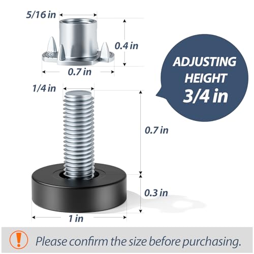 MROCO Furniture Leveling Feet 1/4"-20 UNC with T-Nuts, 12 Pack - size: 1/4"-20 / 12 Pack