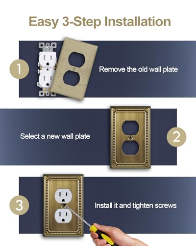Switch Plates Outlet Covers, 4-Pack Antique Brass Metal Wall Plates - color: Antique Brass, size: 1 Duplex 4PK
