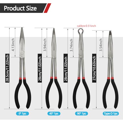4 Pack 11" Precision Long Nose Pliers Set with Portable Bag, Insulated Grip - size: 4pcs With Bag