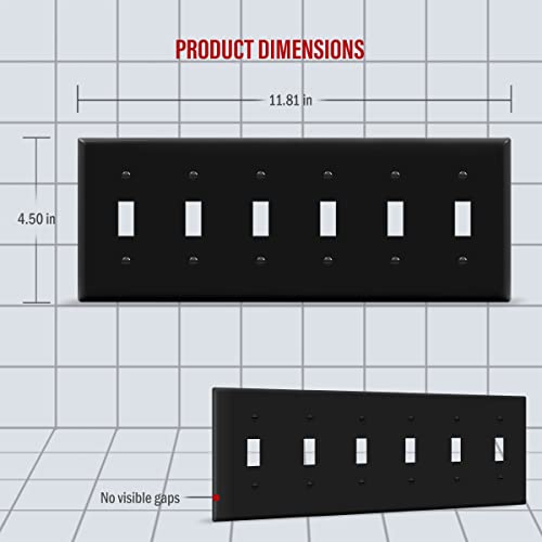 ENERLITES Six Gang Light Switch Wall Plate, Toggle Switch Plate, 6-Gang Standard Size 4.50" x 11.81", Unbreakable Polycarbonate Thermoplastic, 8816-BK, Black - color: Black, size: Standard Size