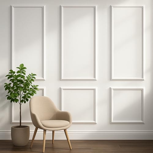 Set of 3 Peel and Stick Wall Molding Kit, Pre Cut Wainscoting Panels