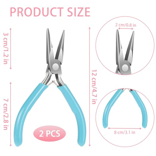 2 Pack Needle Nose Pliers for Jewelry Making, 4.5 Inch Small Needle Nose Pliers Jewelry Chain Nose Pliers Craft Pliers for Wire Bending, Repair, Object Grasping (Blue, Pink) - color: Blue+pink