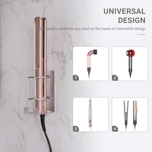 Curling Iron Holder, Stainless Steel Flat Iron Holder Wall Mount, Hair Straightener Holder for Bathroom Storage, Flat Iron Holder Wall Mount Space Saving Hair Tool Organizer Silver BANJEKT - color: Curling Iron Holder Silver