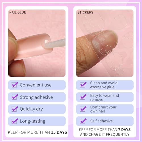 Short French Tip Press on Nails Square Fake Nails Press ons Glue Nail-C