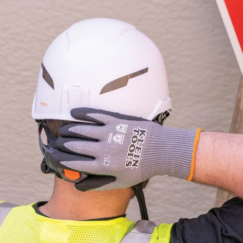 KLEIN TOOLS 60586 Work Gloves, Knit Dipped Cut Resistant ANSI A2 Nitrile Coated Gloves, HPPE Fabric, Touchscreen Capable, X- Large, 2-Pair - size: X-Large