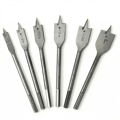 6PCS Spade Drill Bit Set, 3/8" to 1" Paddle Flat Bits Set, Wood Drill Bits with Quick Change Hex Shank, Wood Hole Cutter for Woodworking