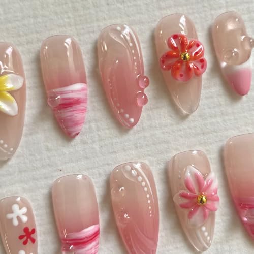 Press On Nails - Handmade 3D False Nails Medium Long Coffin 10 Pcs Reusable ABS Material Finger Painting Nail Tip French Salon Design Artificial Fingernail for Women S size - color: Bear, size: S