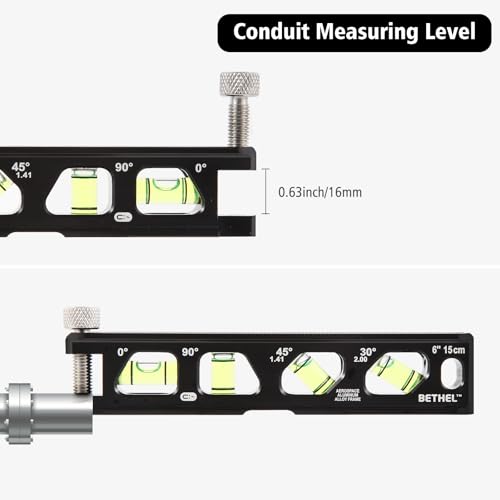 BETHEL 6 Inch Magnetic Torpedo Level with 4 Bubble Vials, V-Groove & Magnetic Rails, Black Aluminum Alloy Construction - color: Black 6in