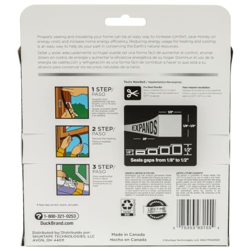 Duck Max Strength Expanding Foam Seal for Doors and Windows, .5 in. x .5 in. x 20 ft., Expands to Fit Uneven Gaps up to 1/2 Inch Thick, Cut to Size, Black, 1-Roll (Pack of 1) - size: 0.5" Wide