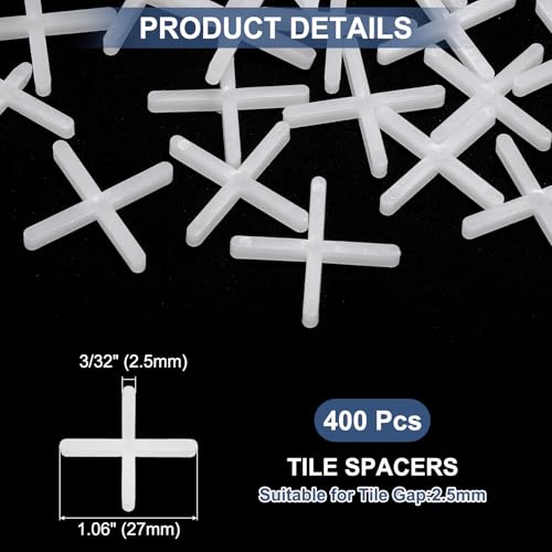 uxcell 400Pcs Tile Spacers, 2.5mm 3/32" Thick Cross Shape Wall Floor Tile Spacer Tiling Tools for Ceramic Tile Installation (PE Plastic, White) - size: 2.5mm