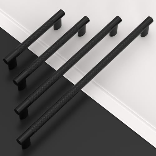 Matte Black Knurled Cabinet Handles Kitchen Pulls 3.75 Inch 10 Pack - color: Matte Black, size: 3.75" Hole Center