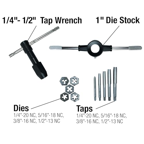 Century Drill & Tool 98922 Fractional Tap & Die Set, 12 Piece | external thread cutting, thread restoration - size: 12 Piece