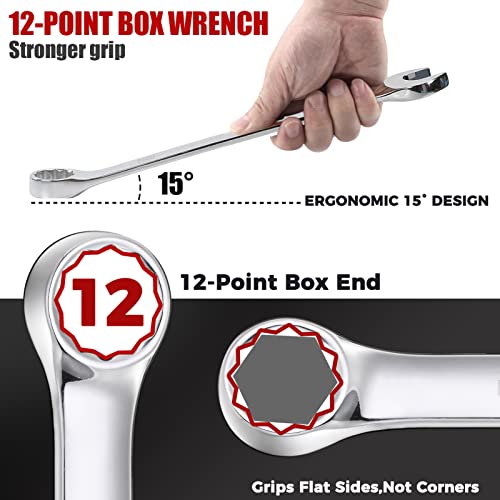 Combination Wrench Set,32-Piece Chrome Vanadium Steel Wrench Set 12-Point SAE & Metric Wrenches 1/4"-1" and 7-22mm with Rolling Pouch - size: (Pack of 1)