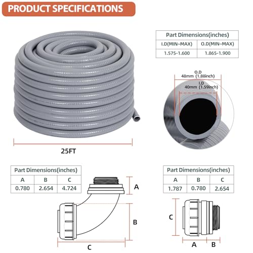 Liquid-Tight Conduit 1-1/2 inch 25ft w/UL Certification - size: 1-1/2inch 25ft