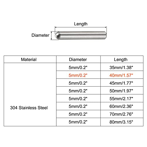 uxcell 5x40mm Dowel Pins, 5pcs 304 Stainless Steel Round Head Flat Chamfered End Dowel Pin Bunk Bed Pins Shelf Pegs Support Shelves Fasten Elements - size: 5x40mm