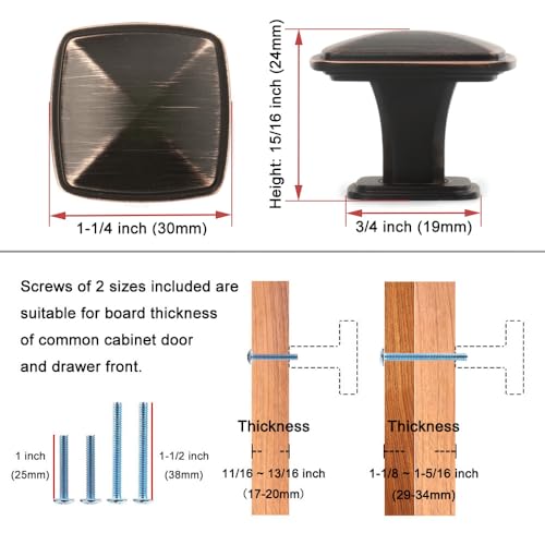 KOOFIZO 10 Pack Oil Rubbed Bronze Cabinet Knobs Square Single Hole Pull K02 - color: Oil Rubbed Bronze, size: Knob 1 - 10Pcs