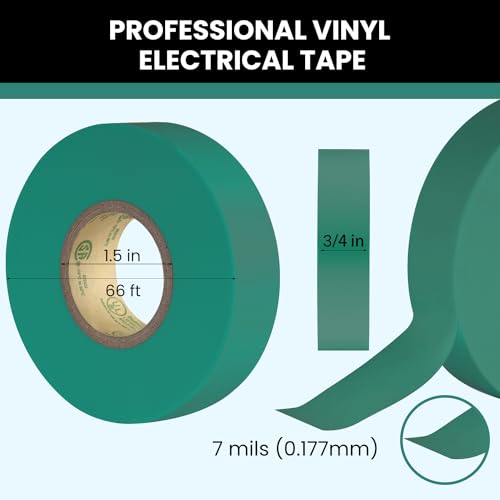 Lichamp 10-Pack Green Electrical Tape Waterproof, 3/4 in x 66ft, UL/CSA