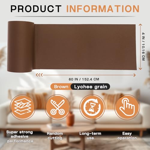 Leather Repair Patch, Leather Repair Tape for Furniture Brown - color: Brown, size: Litchi Grain 4 x 63 In