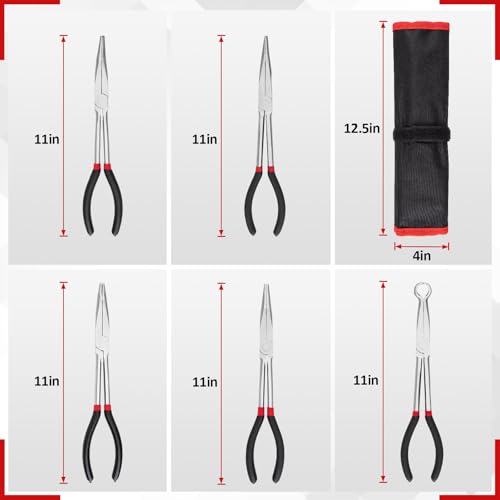 5Pcs Bent Nose Pliers 11 Inch Extra Long Needle Nose Pliers Set