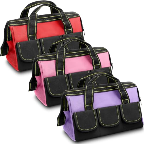 Sanwuta 3 Pack 13 Inch Tool Bags, Classic, Red, Pink, Light Purple - color: Red, Pink, Light Purple, size: 13 Inch, style: Classic