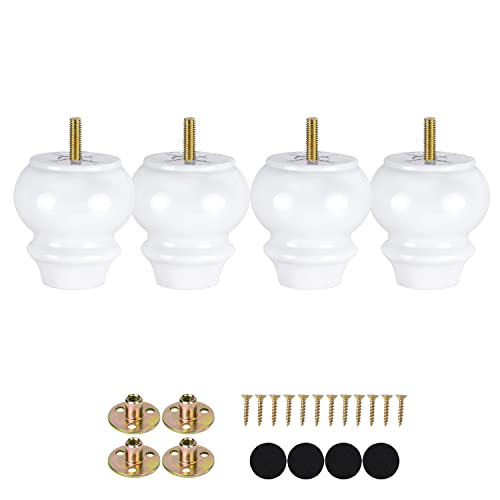 Maricome 3 Inch White Furniture Feet Set of 4 Wood Bun Feet - color: 3 Inch White