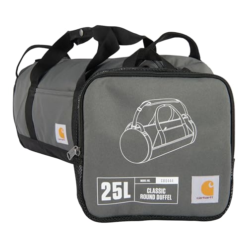 Carhartt Classic Round Duffel with Utility Pouch, Heavy-Duty, Water-Resistant Packable Gear Bag for Jobsite, Gym, and Travel - color: Gravel, style: 25l