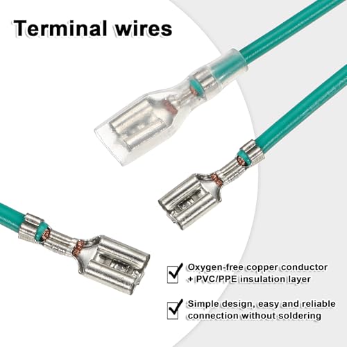 MECCANIXITY 30Pcs 4.8mm Female Spade Crimp Terminal with 20cm Wires - color: Green, size: 4.8mm, 20cm L