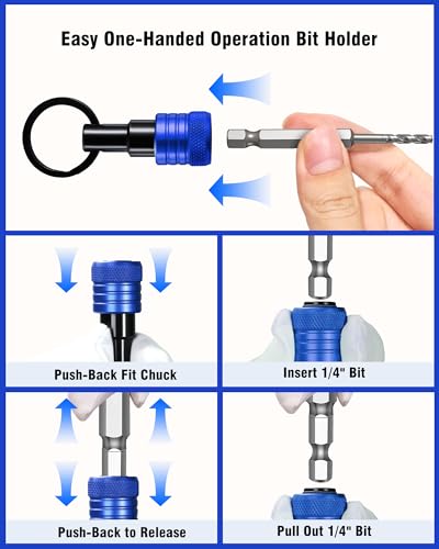Katerk Bit Holder Keychain 12 Pcs, 1/4-Inch Hex Shank, Quick Release, Blue - color: Blue