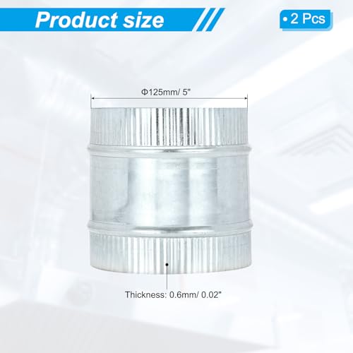 PATIKIL 5 Inch Duct Connector Coupling, 2 Pcs Galvanized Steel Straight Dryer Vent Coupler Flexible Ducting Collar Connector Round Crimped Ventilation Duct Extension for HVAC System Pipe - size: 5 Inch