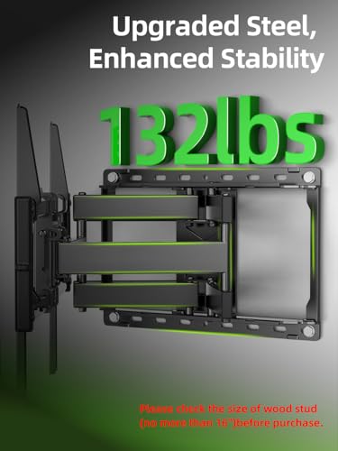 USX Mount Full Motion TV Wall Mount for Most 42-90 inch Flat Screen/LED/4K, TV Mount Bracket Dual Swivel Articulating Tilt 6 Arms, Max 16" Wood Studs, VESA 600x400mm, Holds up to 132lbs - size: For 42" to 90" TVs