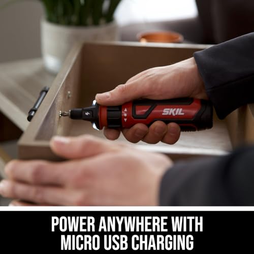 SKIL Rechargeable 4V Cordless Screwdriver with Circuit Sensor Technology Includes 45pcs Bit Set, USB Charging Cable, Carrying Case - SD561204