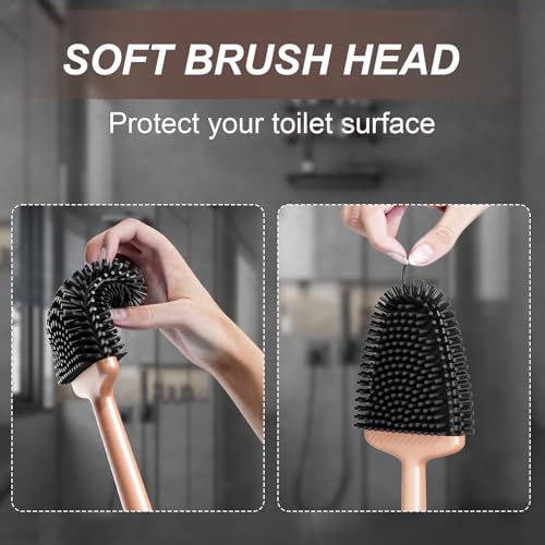 Sellemer Silicone Toilet Brush, Ventilation Slots Holder 1 Pack, Rose Gold - color: Rose Gold-1pcs