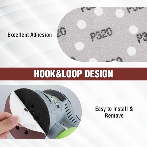 WORKPRO 150 Pack 5 Inch Sanding Discs Sandpaper, 8-Hole Hook and Loop - style: Random Orbital Sander Pads