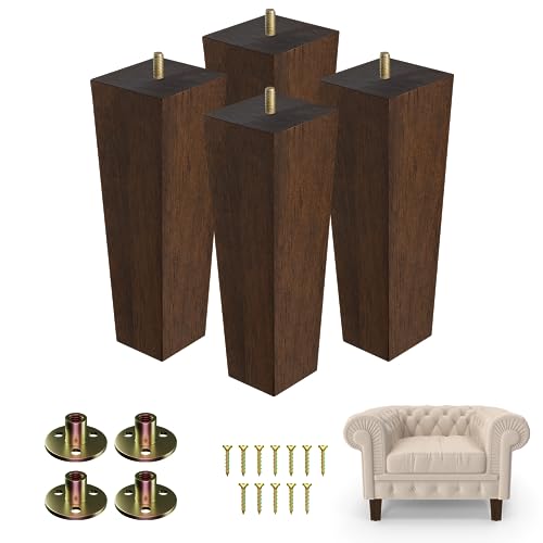 Yes4All 8-Inch Square Black Solid Wood Furniture Legs Set of 4, Heavy Duty 800 lbs Capacity, Adjustable Levelers, Replacement Furniture Legs for Couch, Sofa, Dresser, Ottoman, Chair, and Bed - color: Square Brown, size: 8 inch