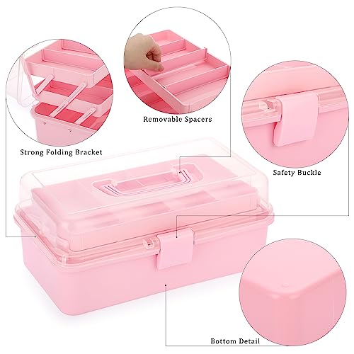BTSKY 3-Layer Plastic Dividing Storage Box Craft Organizer and Storage - color: Pink