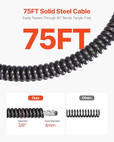 VEVOR Drain Cleaner Machine 75 FT x 3/8 Inch, Auto Feed Sewer Snake Auger - style: 75 FT x 3/8''