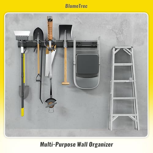 Garage Tool Organizer Wall Mount, 48" Heavy-Duty Metal Wall Organizer, 3 Rails with 6 Adjustable Hooks, Garden Storage Rack for Organization Sturdy Tool Hanging Holder for Shovel Shed Yard - size: 48" 3 panels & 6 hooks