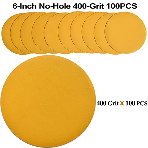 6-Inch No-Hole Hook and Loop Gold Sanding Discs 400-Grit, 100-Pack - size: 400 Grit