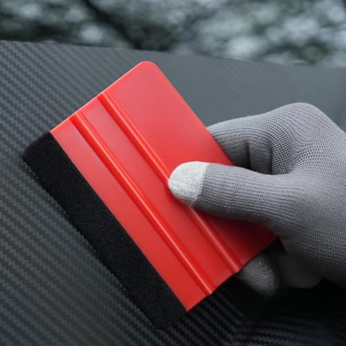 2-Pack Felt Edge Squeegee Tool for Vinyl Wrap & Wallpaper Smoothing, Plastic Scraper with Replacement Fabric Felts, Anti-Scratch Applicator for Car Window Tint, Glass Film & Craft Decals - color: Red