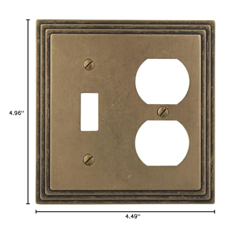Amerelle Steps Single Toggle/Single Duplex Cast Metal Wallplate in Rustic Brass - color: Rustic Brass, size: 1 Toggle / 1 Duplex