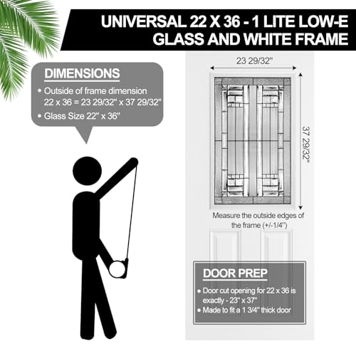 Pushglossy 22 x 36 Entry Door Glass Insert, Low-e, Saratoga - size: 22 x 36, style: Saratoga
