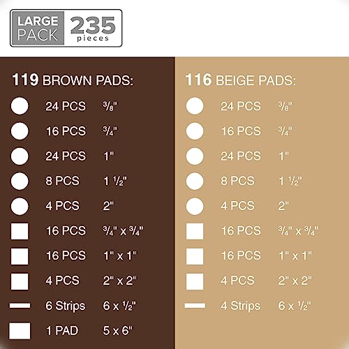 235 pcs Felt Furniture Pads Brown & Beige X-Protector! for Hardwood Floors - size: 235 PCS Brown & Beige, Round & Square
