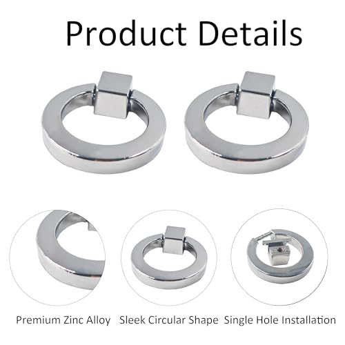 4Pcs Silver Zinc Alloy Cabinet Ring Knobs, Modern Round Drawer Pulls with Mounting Screws, Single Hole Dresser Handles for Kitchen Furniture, Wardrobe and Bathroom Hardware - color: Chrome